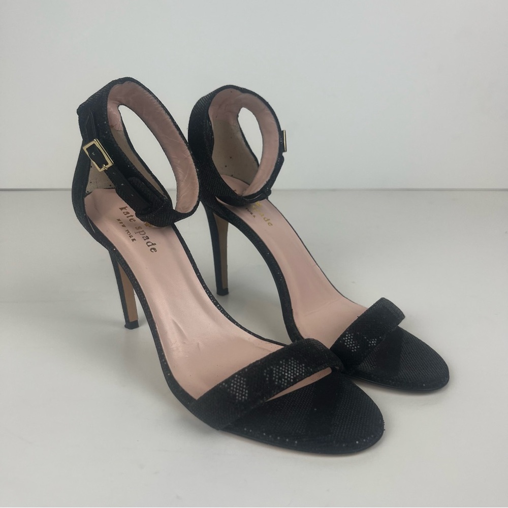 Kate Spade Black Sequin Ankle Strap Pumps SZ 7